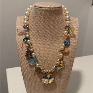 Elegant Pearl and Multicolor Charm Necklace